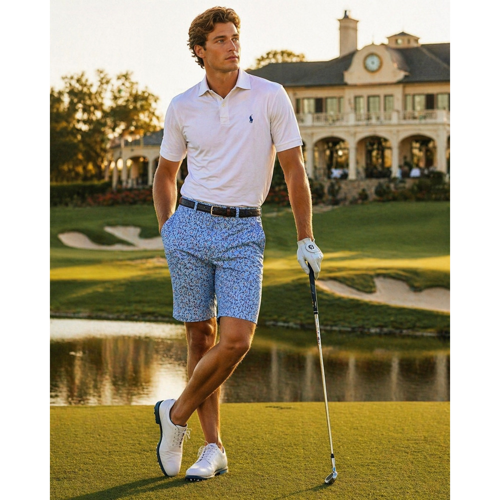 Polo Ralph Lauren Golf Shorts 34 Blue Geo Print Performance Stretch Preppy Dad